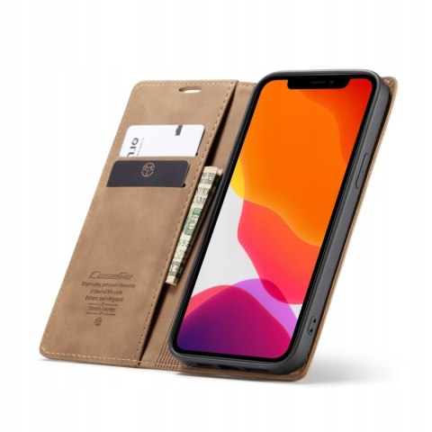 ETUI PORTFEL DO IPHONE 12 / 12 PRO Z KLAPKĄ SKÓRZANE BRĄZOWE NA MAGNES