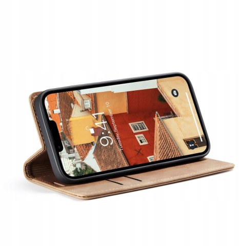 ETUI PORTFEL DO IPHONE 14 PRO MAX BRĄZOWE SKÓRZANE CASE ZAMYKANY NA MAGNES