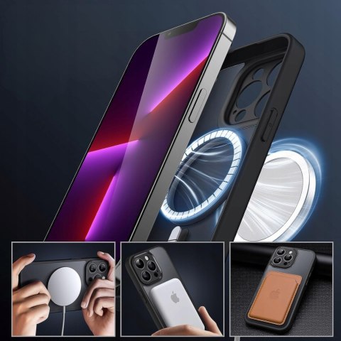 Etui Case do iPhone 14 Pro czarne matowe do MagSafe ochrona aparatu