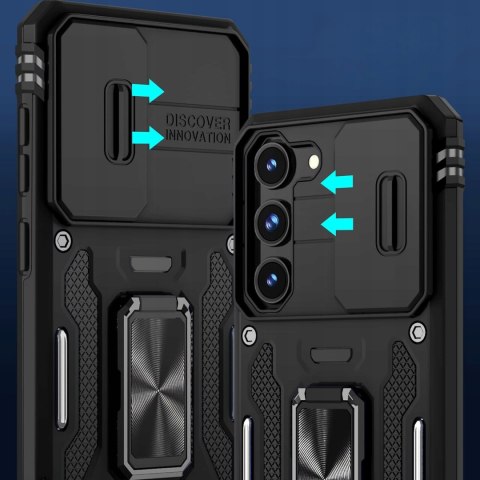 Etui do Samsung S22+ Plus Czarne Pancerne z Podstawką Wojskowe Case Czarny