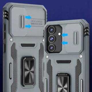 Etui do Samsung A16 Szare Pancerne z Podstawką Wojskowe Case Srebrny