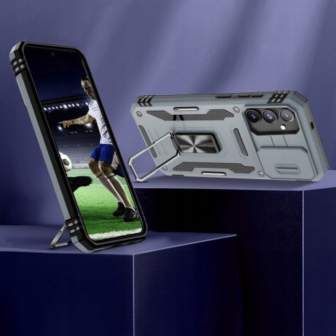 Etui do Samsung A16 Szare Pancerne z Podstawką Wojskowe Case Srebrny