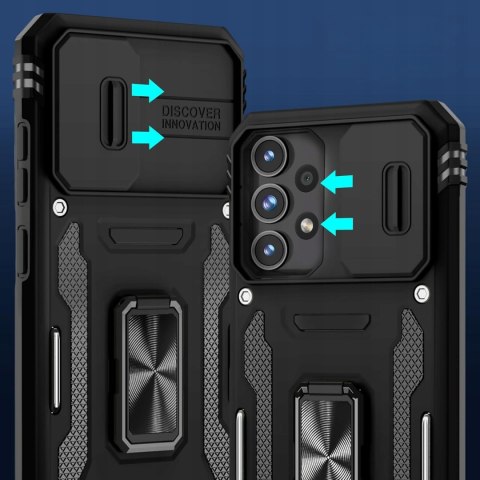 Etui do Samsung A52 4G/5G Czarne Pancerne Wojskowe Case Czarny Podstawka