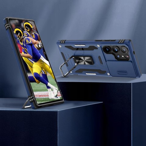 Etui do Samsung S21 Ultra Niebieskie Pancerne z Podstawką Wojskowe Case