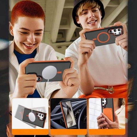 Etui do Samsung S24 Ultra do MagSafe Pomarańczowe Case Metalowa Podstawka