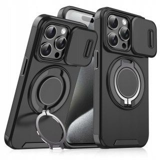 Etui do iPhone 15 Pro Czarne Pancerne do MagSafe Osłona Aparatu Case