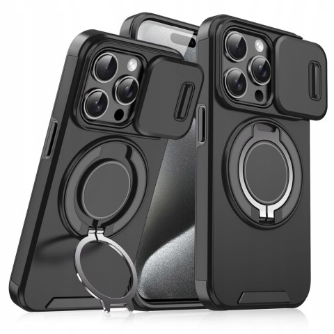 Etui do iPhone 15 Pro Czarne Pancerne do MagSafe Osłona Aparatu Case