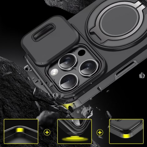 Etui do iPhone 15 Pro Max Czarne Pancerne do MagSafe Osłona Aparatu Case