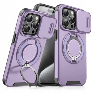 Etui do iPhone 15 Pro Max Fioletowe Pancerne Osłona Aparatu do MagSafe