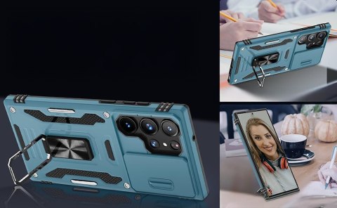 Etui do Samsung S21 Ultra Niebieskie Pancerne z Podstawką Wojskowe Case