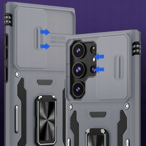 Etui do Samsung S21 Ultra Szare Srebrne Pancerne z Podstawką Wojskowe Szary