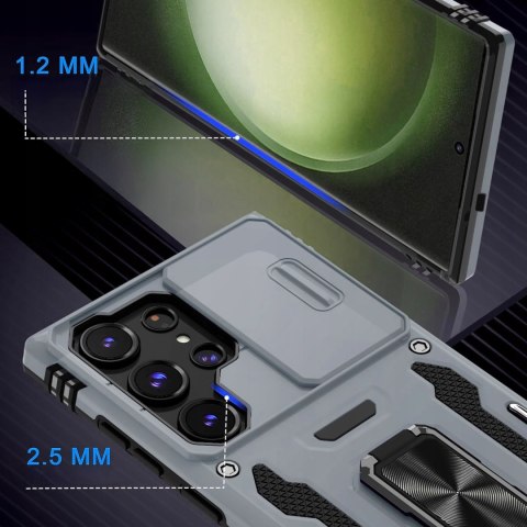 Etui do Samsung S21 Ultra Szare Srebrne Pancerne z Podstawką Wojskowe Szary