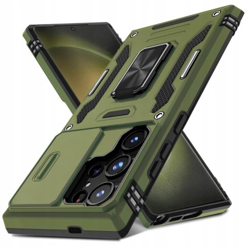 Etui do Samsung S21 Ultra Zielone Pancerne z Podstawką Wojskowe Zielony