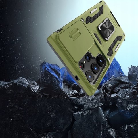 Etui do Samsung S21 Ultra Zielone Pancerne z Podstawką Wojskowe Zielony