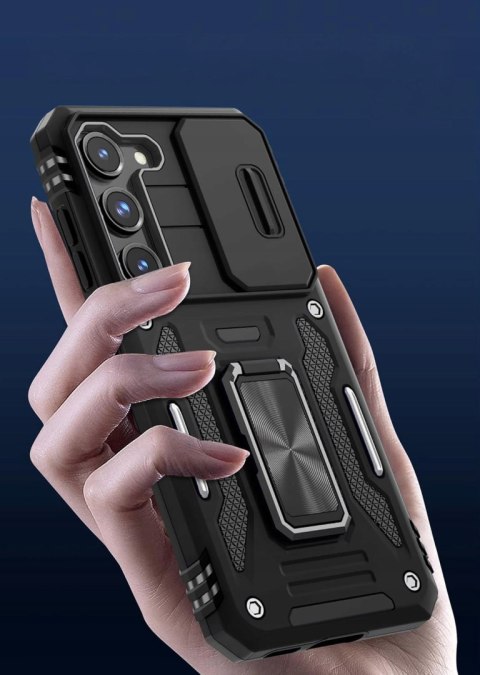 Etui do Samsung S22 Czarne Pancerne z Podstawką Wojskowe Case Czarny
