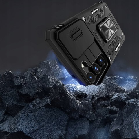 Etui do Samsung S22 Czarne Pancerne z Podstawką Wojskowe Case Czarny