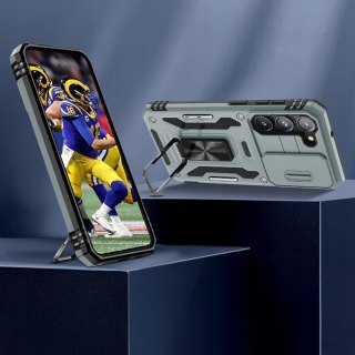 Etui do Samsung S22 Szare Pancerne z Podstawką Wojskowe Case Srebrny