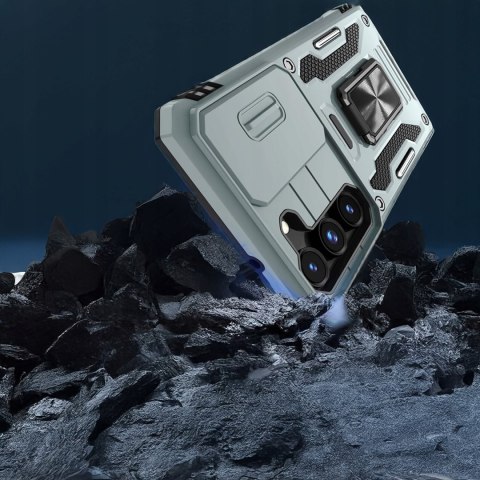 Etui do Samsung S22 Szare Pancerne z Podstawką Wojskowe Case Srebrny