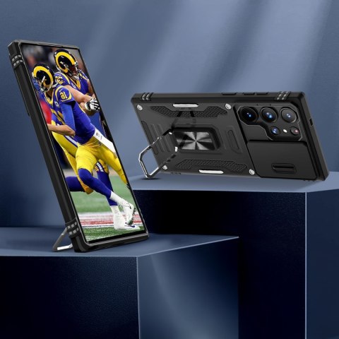 Etui do Samsung S22 Ultra Czarne Pancerne z Podstawką Wojskowe Militarne