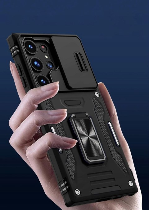 Etui do Samsung S22 Ultra Czarne Pancerne z Podstawką Wojskowe Militarne