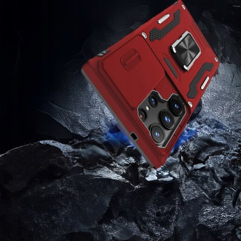Etui do Samsung S22 Ultra Czerwone Pancerne z Podstawką Wojskowe Czerwony
