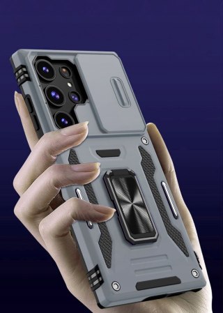 Etui do Samsung S22 Ultra Szare Pancerne z Podstawką Wojskowe Szary