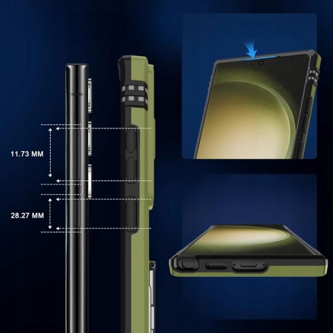 Etui do Samsung S22 Ultra Zielone Pancerne z Podstawką Wojskowe Zielony