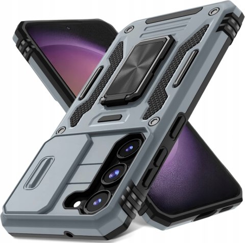 Etui do Samsung S22+ plus Szare Pancerne z Podstawką Wojskowe Case Srebrny