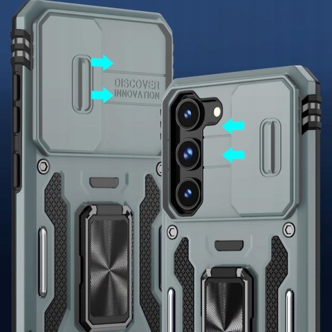 Etui do Samsung S22+ plus Szare Pancerne z Podstawką Wojskowe Case Srebrny