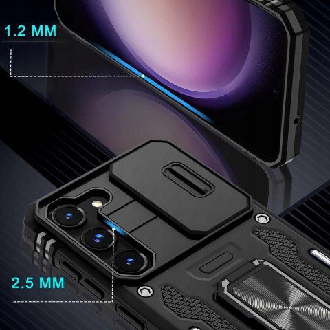 Etui do Samsung S23 Czarne Wojskowe Pancerne Zamykana Osłona Aparatu Case
