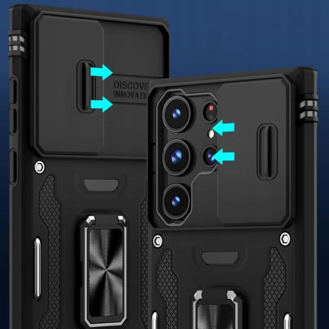 Etui do Samsung S24+ Plus Czarne Pancerne z Podstawką Wojskowe Case Czarny