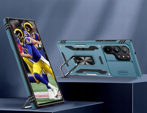 Etui do Samsung S25 Ultra Niebieskie Pancerne z Podstawką Wojskowe Case