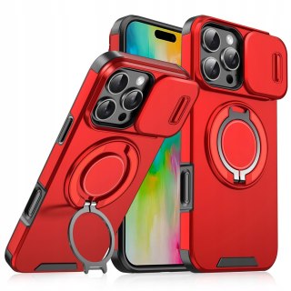 Etui do iPhone 16 Pro Czerwone Pancerne Podstawka Osłona Aparatu do MagSafe
