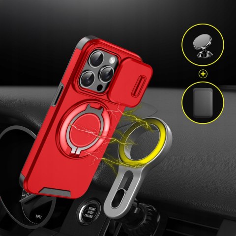 Etui do iPhone 16 Pro Max Czerwone Pancerne Osłona Aparatu do MagSafe