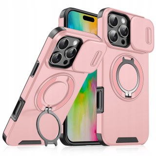 Etui do iPhone 16 Pro Różowe Pancerne z Podstawką Osłona Aparatu do MagSafe