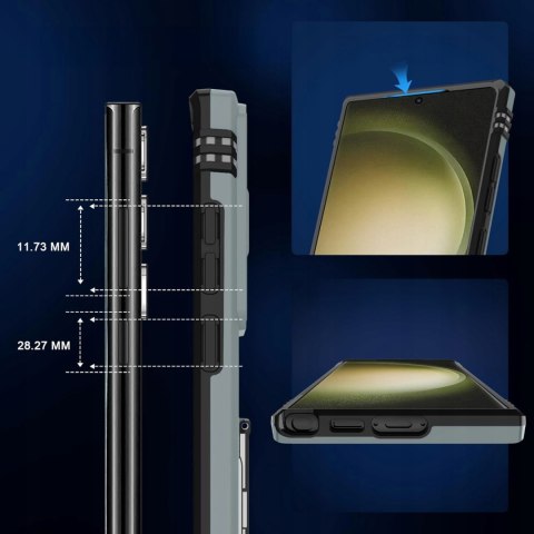 Etui Case do Samsung S23 Ultra Szare Srebrne Wojskowe Pancerne Osłona Szary