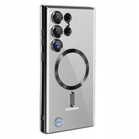 Etui do SAMSUNG S23 ULTRA do MagSafe Przezroczyste Czarne Ochrona Aparatu