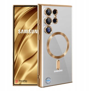 Etui do SAMSUNG S23 ULTRA do MagSafe Złote Przezroczyste Ochrona Aparatu