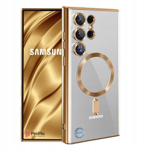Etui do SAMSUNG S23 ULTRA do MagSafe Złote Przezroczyste Ochrona Aparatu