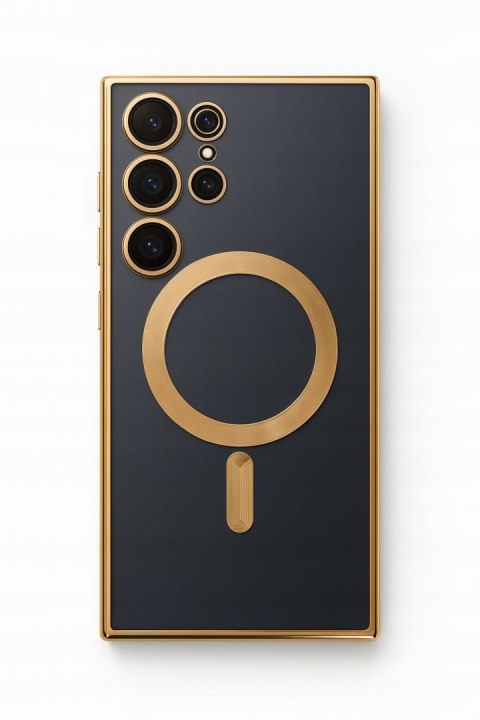 Etui do SAMSUNG S23 ULTRA do MagSafe Złote Przezroczyste Ochrona Aparatu
