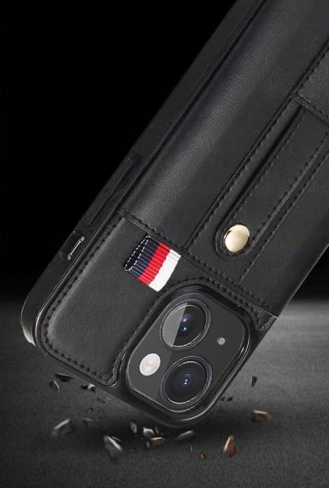 Etui do iPhone 13 / 14 Czarne Skórzane Case Skórzany Czarny Portfel Obudowa