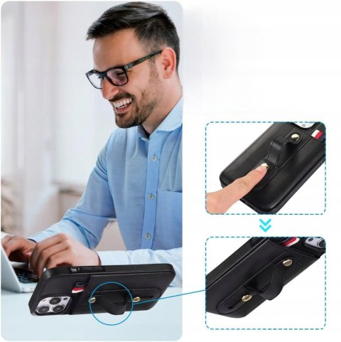 Etui do iPhone 13 Pro 6,1" Czarne Skórzane Case Skórzany Czarny Portfel