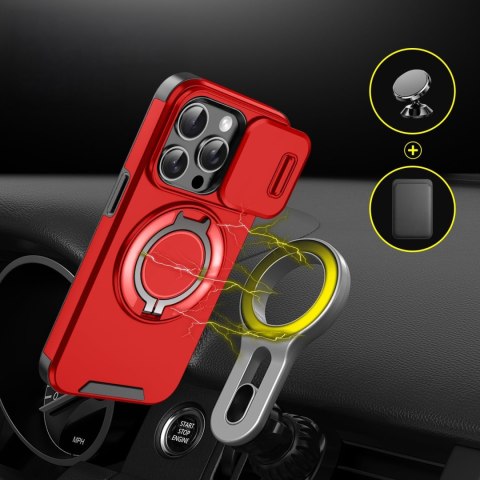 Etui do iPhone 13 Pro Czerwone Pancerne Osłona Aparatów do MagSafe Case