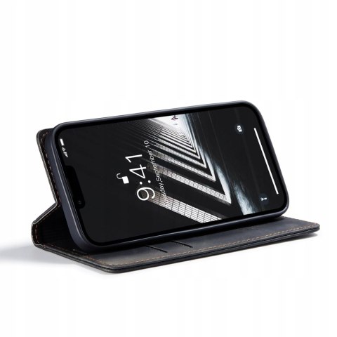 Etui do iPhone 14 Czarny Skórzany Case Czarne Skórzane z klapką Obudowa