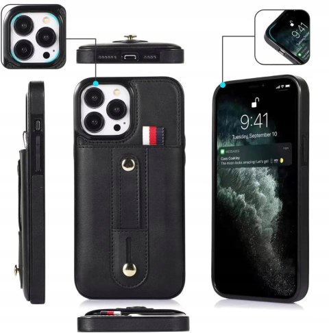 Etui do iPhone 14 Pro Max 6,7" Czarne Skórzane Case Skórzany Czarny Portfel