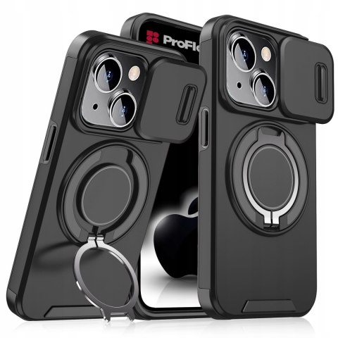 Etui do iPhone 14 i IPhone 13 Pancerne Czarne Uchwyt Osłona aparatów Case