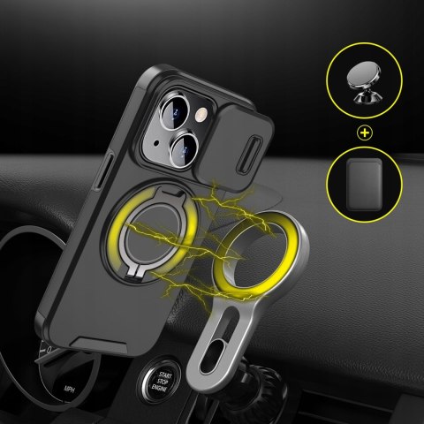 Etui do iPhone 14 i IPhone 13 Pancerne Czarne Uchwyt Osłona aparatów Case