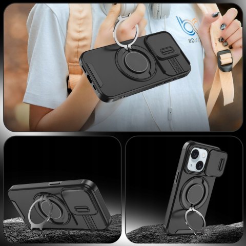 Etui do iPhone 14 i IPhone 13 Pancerne Czarne Uchwyt Osłona aparatów Case