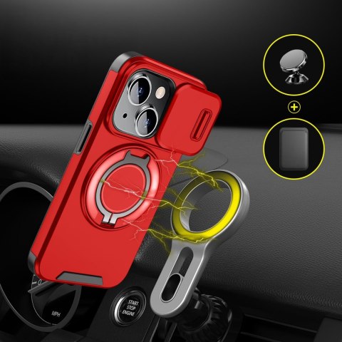 Etui do iPhone 14 i IPhone 13 Pancerne Czerwone Uchwyt Osłona aparatów Case