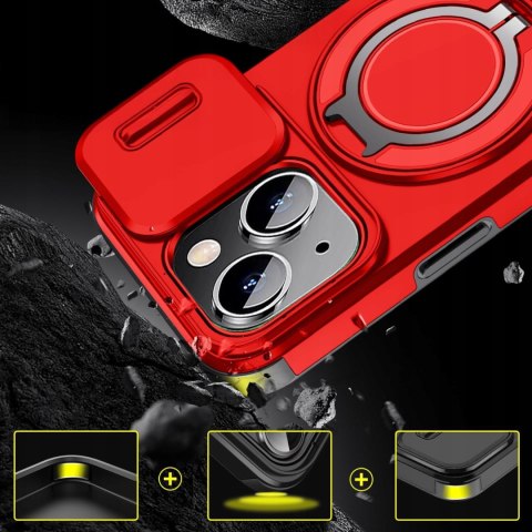 Etui do iPhone 14 i IPhone 13 Pancerne Czerwone Uchwyt Osłona aparatów Case
